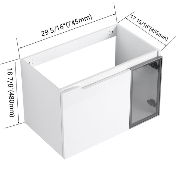 English Elm 30" Floating Bathroom Vanity Glossy White Plywood with Frosted Glass Soft Close Doors W999P387159