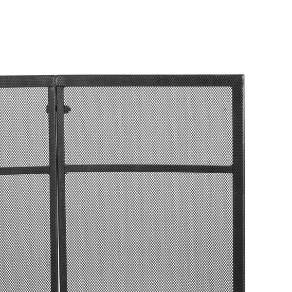 English Elm Regina Curved Iron Fireplace Screen with Welded Grid for Modern Minimalist Interiors Black N775P386929B