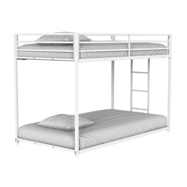 English Elm Twin Metal Low Bunk Bed Durable Full Frame Industrial Style Attached Ladder Space-Saving Design Matte White 83 L x 15 W x 6 H B2741P391249