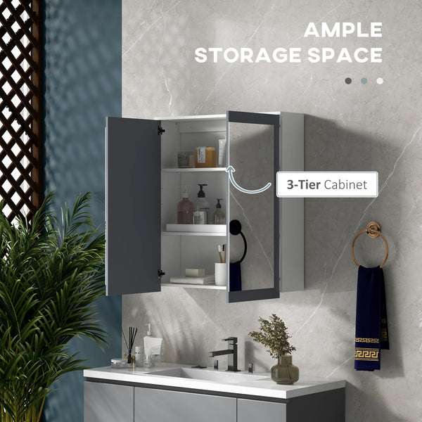 English Elm Kleankin Stylish Wall-Mounted Bathroom Medicine Cabinet With Mirror, Adjustable Shelves & Storage W2225P217008