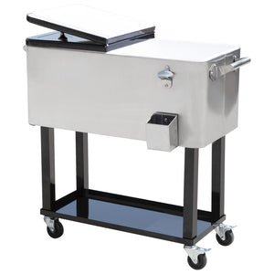 English Elm Outsunny 80 Quart Rolling Ice Chest Outdoor Beverage Cooler Cart with Locking Wheels W2225P229372