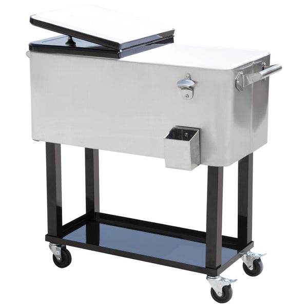 English Elm Outsunny 80 Quart Rolling Ice Chest Outdoor Beverage Cooler Cart with Locking Wheels W2225P229372