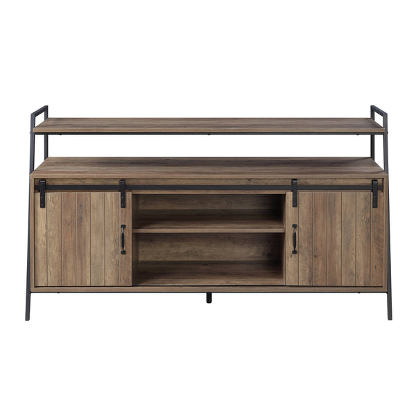 English Elm 60-Inch Rustic Oak And Black Tv Stand With Sliding Barn Doors For Stylish Storage And Organization B016P317063