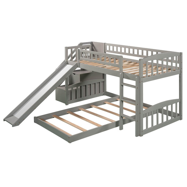 English Elm Stairway Twin Bunk Bed with Slide Storage Drawers and Safe Staircase for Kids LT200156AAE