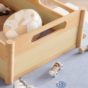 English Elm Twin Low Profile Floor Bed with Guardrails Pine Wood Frame Minimalist Bedroom Natural W1580P438791