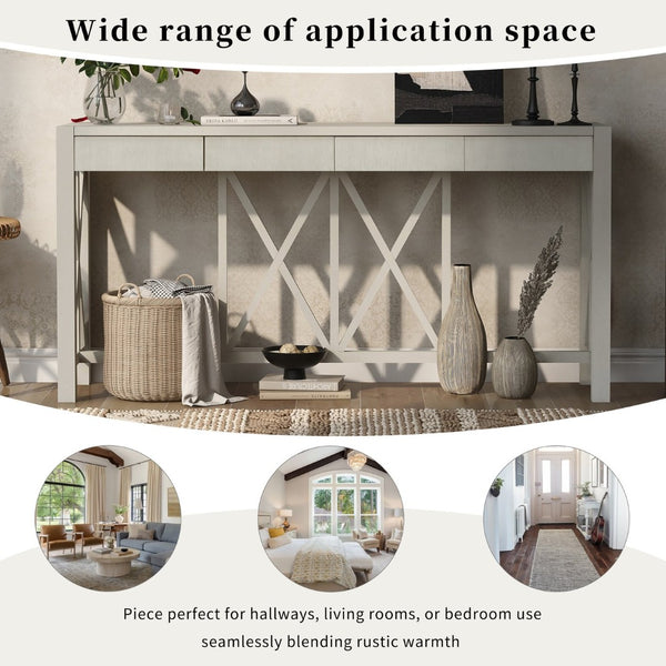 English Elm U_Style 60'' Modern Acacia Console Table With 4 Drawers & Open Shelf - Perfect For Entryways & Living Rooms N711P289747A-GIGA