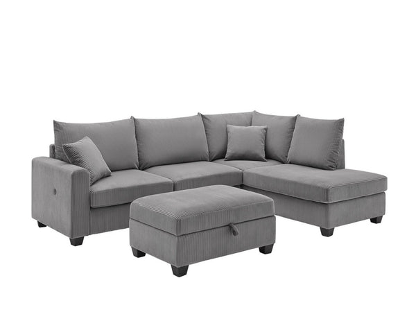 English Elm Romano Corduroy Sectional Sofa with Chaise Storage Ottoman and Built-in Charging Ports B2749S00273