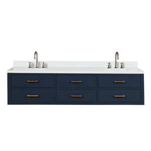 English Elm Blue Double Bath Vanity With White Quartz Top, Chrome Faucet Set & Soft-Close Drawers For Elegance B2731P258118