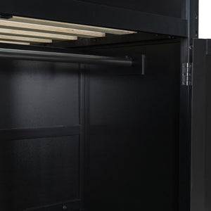 English Elm Full Size Gaming Loft Bed with Rgb Lighting Desk Wardrobe and Built-in Storage Blue LT100261AAC