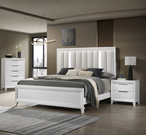 English Elm 1pc Elegant Queen Panel Bed Upholstered Headboard with Solid Wood Legs, Modern Luxe Bedroom Centerpiece White 67 L x 48 W x 8.81 H B011S01222