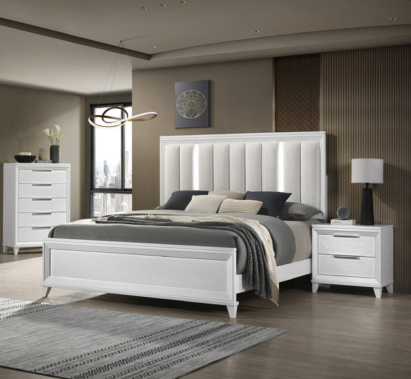 English Elm 1pc Elegant Queen Panel Bed Upholstered Headboard with Solid Wood Legs, Modern Luxe Bedroom Centerpiece White 67 L x 48 W x 8.81 H B011S01222