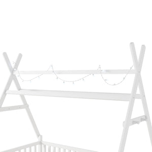 English Elm Twin House Bed with Roof and Guardrails, Low Floor Kids Playhouse Bed with Tent and Lights, Cozy Design White 80.91 L x 15.55 W x 6.5 H W2593P296909