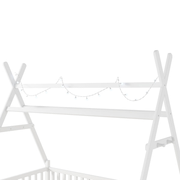 English Elm Twin Montessori Floor Bed House Frame with Led Lighting and Safety Rails for Kids White W2593P440571