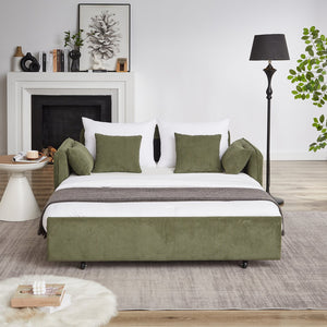 English Elm FX'' 66 Inch Sleeper Sofa Bed 3-in-1 Convertible Pullout Sofa with Plush Corduroy, 4 Pillows, Pockets Green W1926S00057