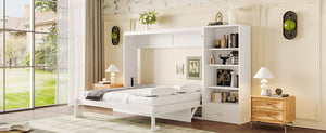 English Elm Queen Murphy Bed with Built-In Shelves, Height-Adjustable Storage & Drawer for Small Spaces White 71.6 L x 21.5 W x 6.1 H N733S309223K