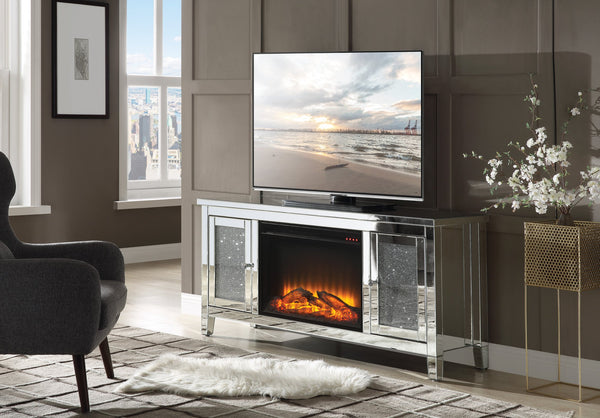 English Elm Noralie Mirrored Fireplace Tv Stand with Led Electric Insert and Glam Diamond Accents B2726P446670