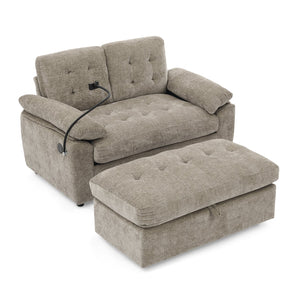 English Elm Leisure Chenille Two Seat Reclining Sofa with Usb Port Storage Ottoman Padded Armrests Brown W487S00518