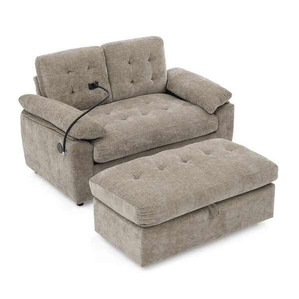 English Elm Leisure Chenille Two Seat Reclining Sofa with Usb Port Storage Ottoman Padded Armrests Brown W487S00518