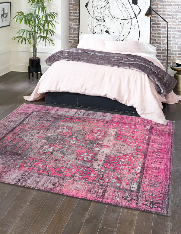 Unique Loom Timeless Peter Machine Made Abstract Rug Pink, Black/Ivory/Light Brown 7' 6" x 7' 7"