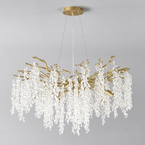 English Elm 10-light Gold Rectangular Chandelier Seeded Glass Globe Fixture for Dining Room W5008P466528