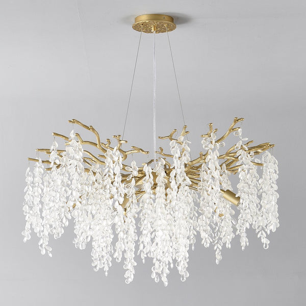 English Elm 10-light Gold Rectangular Chandelier Seeded Glass Globe Fixture for Dining Room W5008P466528