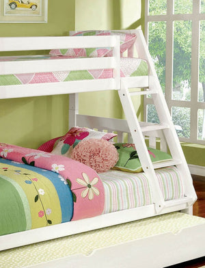 English Elm Twin Over Full Cottage Bunk Bed With Trundle | Solid Wood, White Finish & Safe Angled Ladder Access B2741S00397-GIGA