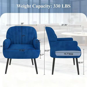 English Elm Velvet Barrel Accent Chair Tufted Shell Back with Metal Legs for Living Room Blue W5722P462510