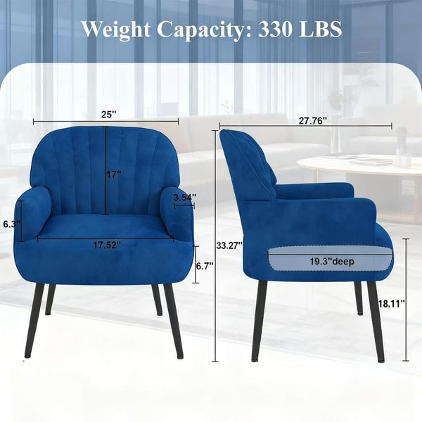 English Elm Velvet Barrel Accent Chair Tufted Shell Back with Metal Legs for Living Room Blue W5722P462510