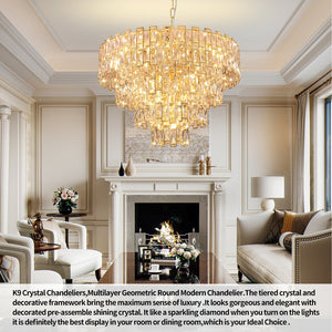 English Elm Gold French Empire Chandelier with Tiered K9 Crystal and 21 Lights for Dining Rooms W2869P476455
