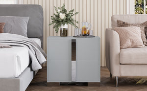 English Elm Modern Two Drawer Nightstand with Slim Metal Legs and Mirrored Bar Handles for Bedroom Grey W5271P416539