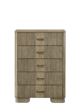 English Elm Lakkari 5-drawer Tall Chest with Antique Oak Finish and Felt-lined Jewelry Drawer B2756P506266