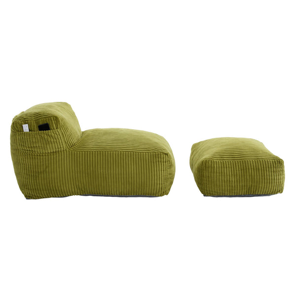 English Elm Big Corduroy Lounger Bean Bag with Ottoman Memory Foam Fill for Living Room Olive W395P435351