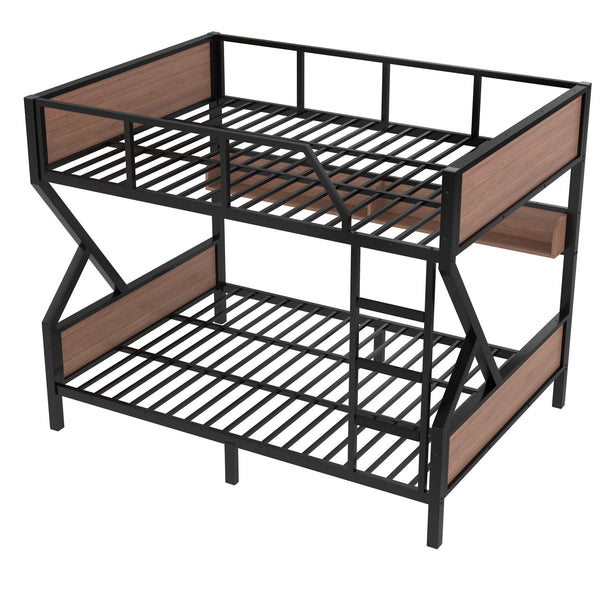 English Elm Queen Over Solid Pine Bunk Bed with Built in Shelves and Tray for Guest Rooms W5305S00013