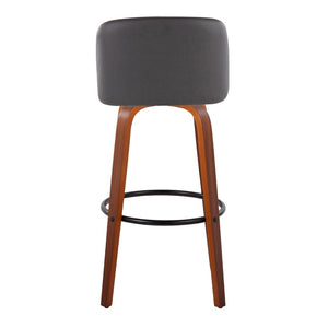 English Elm Toriano 30" Mid-Century Modern Swivel Barstool Set Of 2 In Walnut Wood & Grey Faux Leather Comfort B202S00698-GIGA