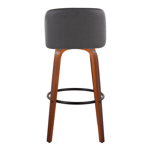 English Elm Toriano 30" Mid-Century Modern Swivel Barstool Set Of 2 In Walnut Wood & Grey Faux Leather Comfort B202S00698-GIGA