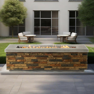 English Elm 60" Propane Gas Fire Pit Table 2-Pieces 60000 BTU Rectangular Concrete Sandstone with Cover & Lava Rocks W853S00007