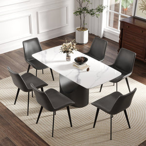 English Elm 63" Modern Sintered Stone Dining Table With Curved White Panel & Black Iron Legs - Seats 6-8 People! W1535S00558