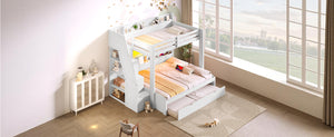 English Elm Twin Over Full Bunk Bed with Stair Drawers Shelves Led Lighting and Usb Port White N7090005013K