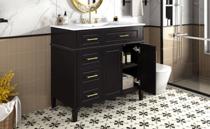 English Elm 36 Inch Freestanding Bathroom Vanity Sage Pine Cabinet Gold Hardware Ceramic Sink Black N725P366466B