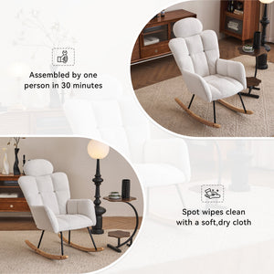 English Elm 055-teddy Plush Fabric Nursery Glider with High Back Support and Modern Rocking Base W527P228306