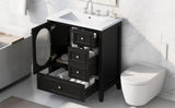 English Elm 30" Bathroom Vanity With Sink, Bathroom Vanity Cabinet With Three Drawers and Door, Solid Wood and Mdf, Black