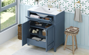 English Elm 30'' Retro Bathroom Vanity with Ceramic Sink, Solid Wood Frame, Soft-Close Doors & Ample Storage (Blue) N710P252113C