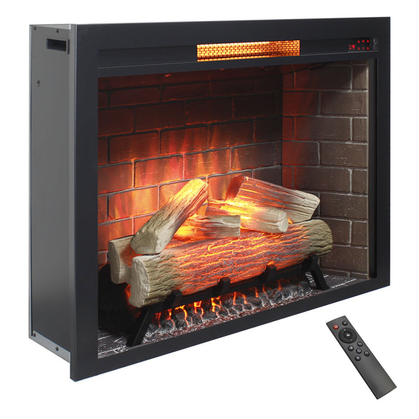 English Elm 33 Inch Infrared Electric Fireplace Insert with 3d Flame Effects and Crackling Sound W1769P252998