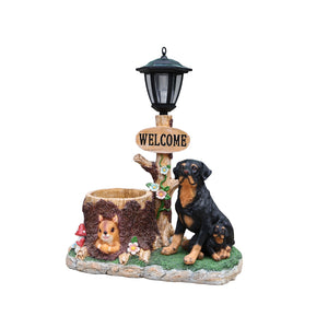English Elm Rottweiler Mother and Puppy Sculptural Garden Planter Weatherproof Outdoor Accent W5398P464249