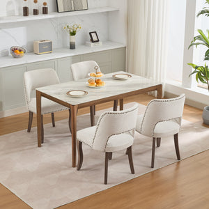 English Elm Wooden Modern Fabric Dining Chairs Set of 2 with Hollow-Out Back, Copper Nail Detail, Curved Legs Beige W1143P372912