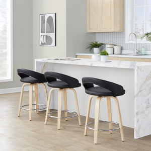 English Elm Fixed-height Swivel Counterstools Natural Wood Faux Leather Chrome Footrest Set B202S01755
