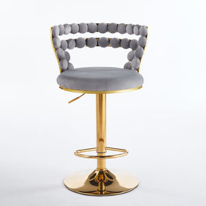 English Elm Modern Glam Pub Set with Marble Top Round Table and Two Adjustable Stools Grey+Gold W234S00132