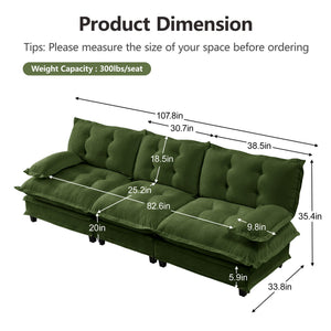 English Elm 107" Modular Cloud Sectional Sofa Deep Seat Chenille Upholstered Living Room Couch Green W714S01728