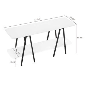 English Elm Celine 47" Console Table in White – Sleek MDF & Black Steel Legs, 2 Open Shelves, Fits Up to 45" TV B365P398250