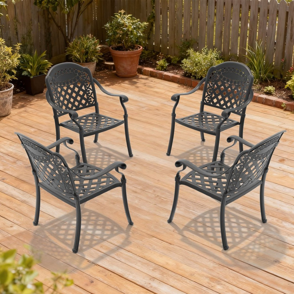 English Elm Cast Aluminum Outdoor Dining Chairs Set of 4 Sculpted Relief Frame Stackable Patio W1710S00505